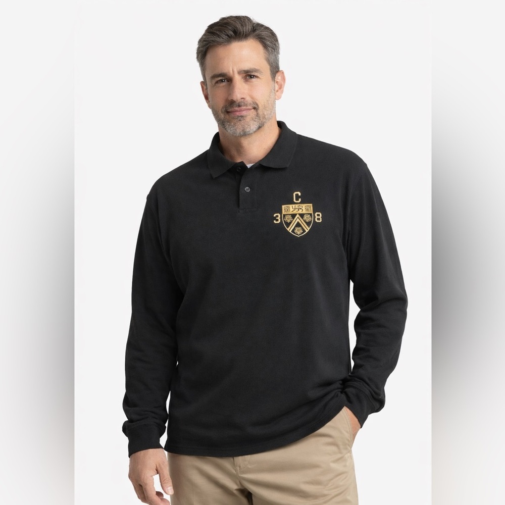 Daniel Cremieux Collection Polo Shirt Mens XXL Long Sleeve‎ Dark Gray/Blk Cotton